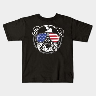 English Bulldog American Flag sunglasses patriotic dog Kids T-Shirt